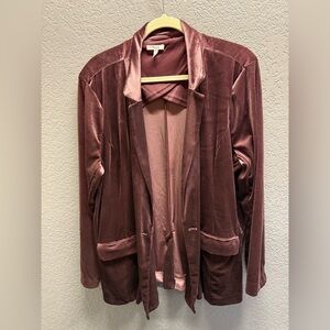 Maurices Velvet Open-Front Blazer in Dusty Mauve